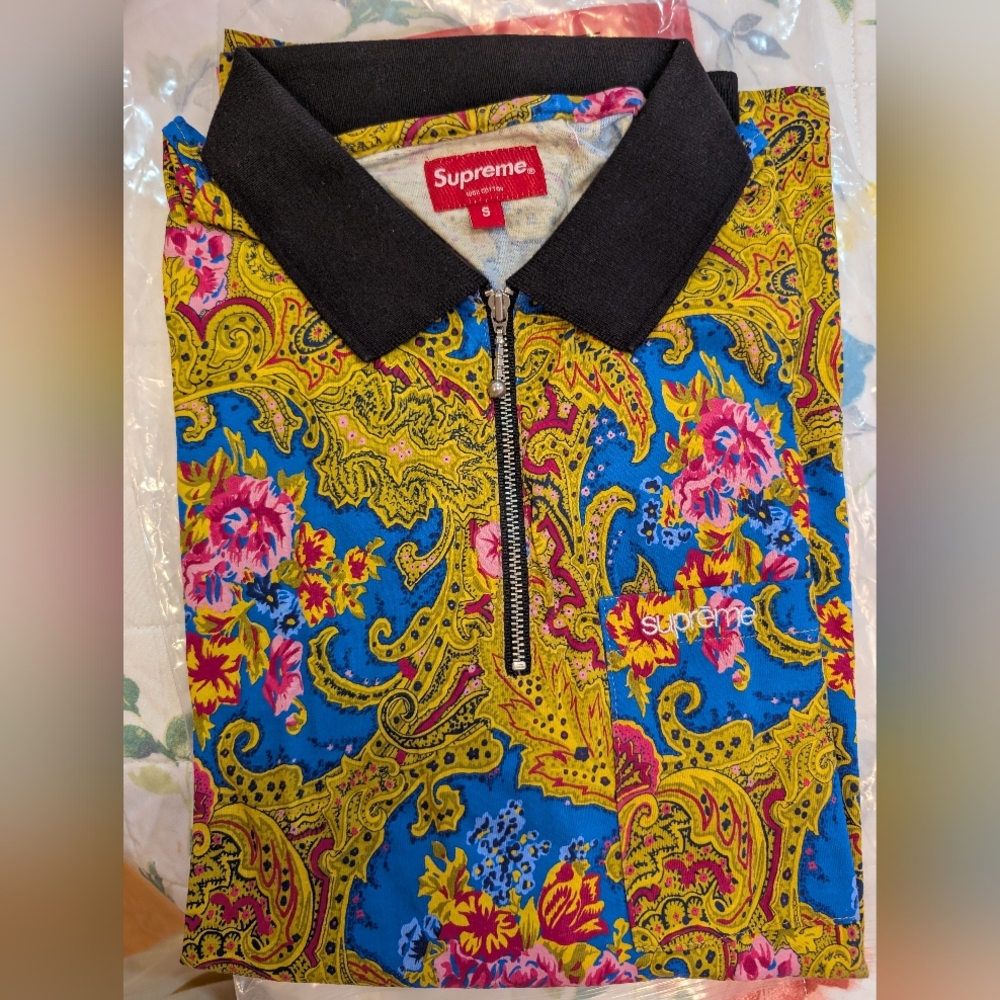 Supreme Fall Winter 2017 Paisley Long Sleeve Zip Polo Royal Blue Size Small Mens